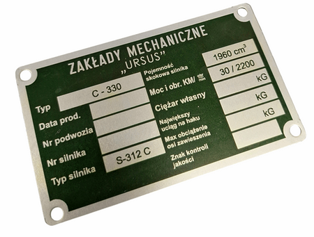 Ursus C 330 (traktor) tabliczka znamionowa główna